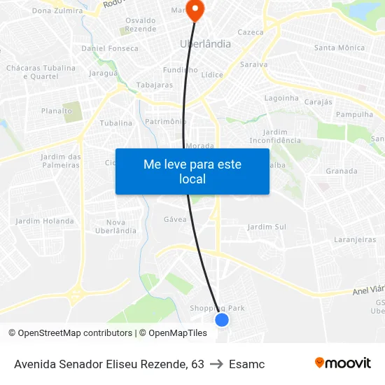 Avenida Senador Eliseu Rezende, 63 to Esamc map