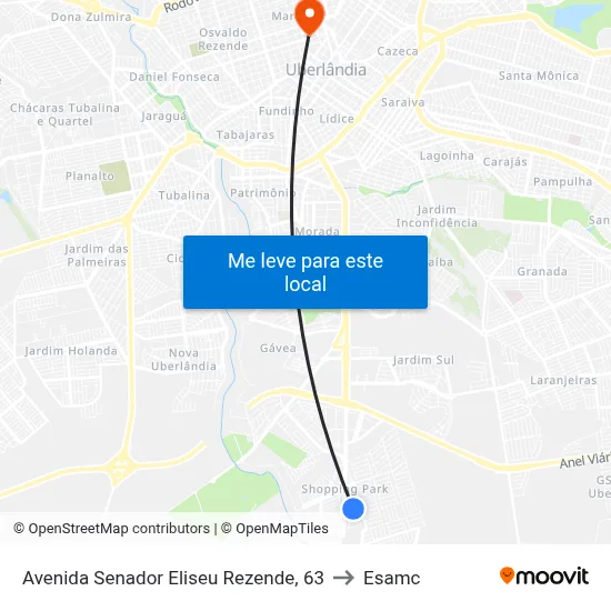 Avenida Senador Eliseu Rezende, 63 to Esamc map