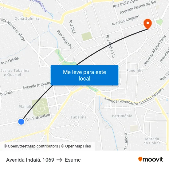 Avenida Indaiá, 1069 to Esamc map