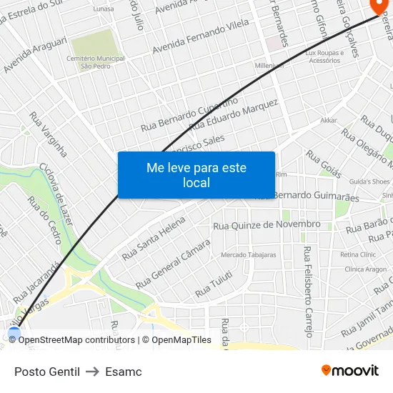 Posto Gentil to Esamc map