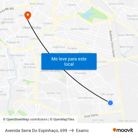 Avenida Serra Do Espinhaço, 699 to Esamc map