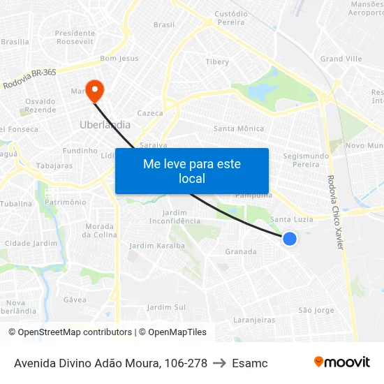 Avenida Divino Adão Moura, 106-278 to Esamc map