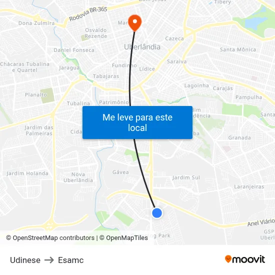 Udinese to Esamc map