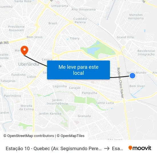 Estação 10 - Quebec (Av. Segismundo Pereira) to Esamc map