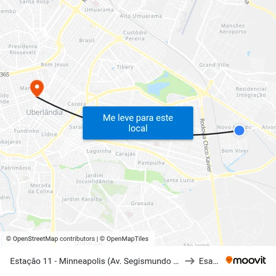 Estação 11 - Minneapolis (Av. Segismundo Pereira) to Esamc map