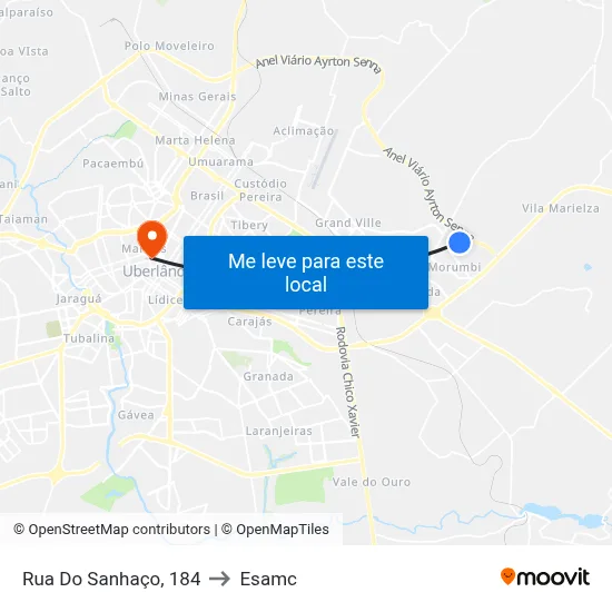 Rua Do Sanhaço, 184 to Esamc map