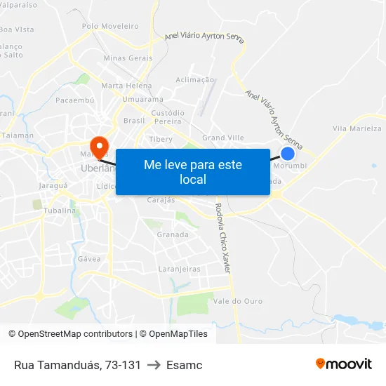 Rua Tamanduás, 73-131 to Esamc map