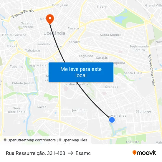 Rua Ressurreição, 331-403 to Esamc map