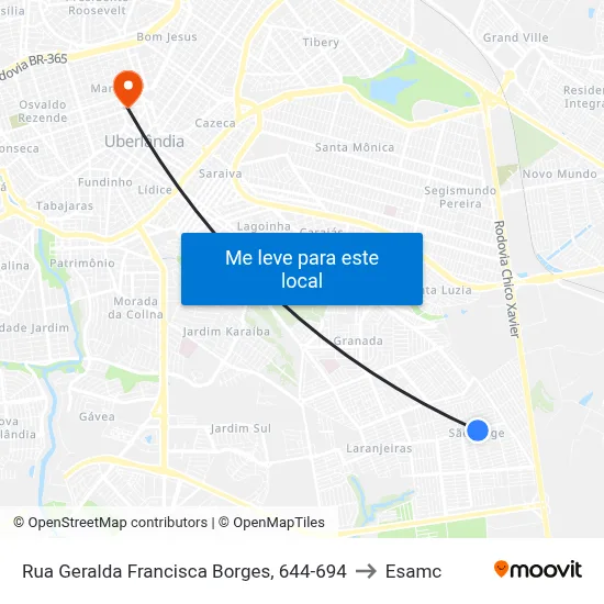 Rua Geralda Francisca Borges, 644-694 to Esamc map