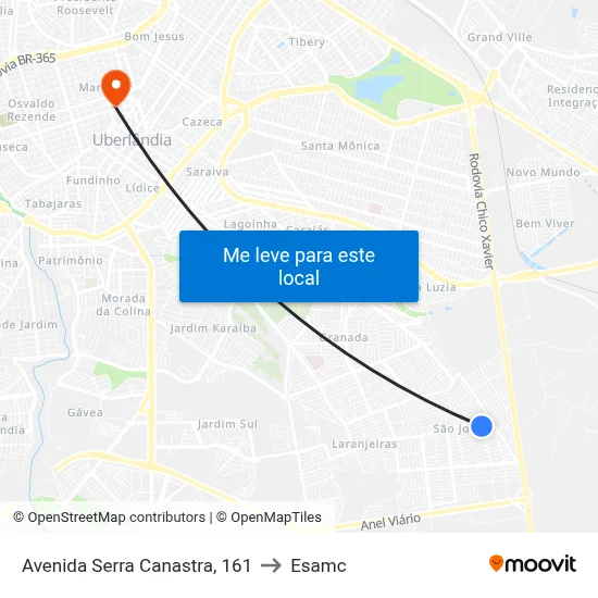 Avenida Serra Canastra, 161 to Esamc map
