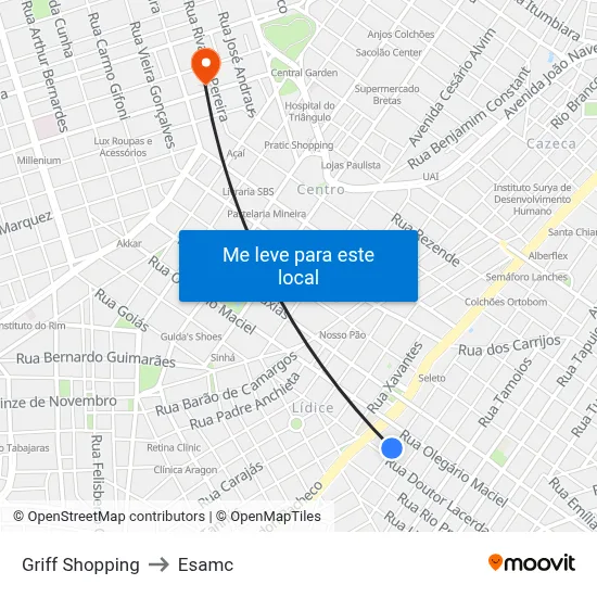 Griff Shopping to Esamc map