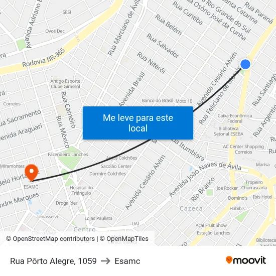 Rua Pôrto Alegre, 1059 to Esamc map