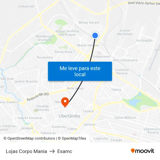 Lojas Corpo Mania to Esamc map