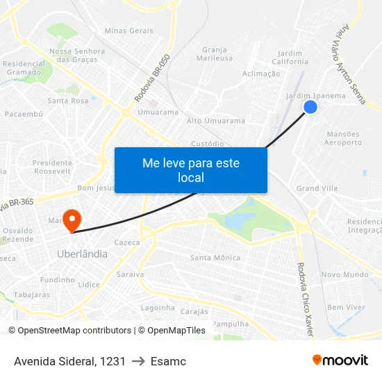 Avenida Sideral, 1231 to Esamc map