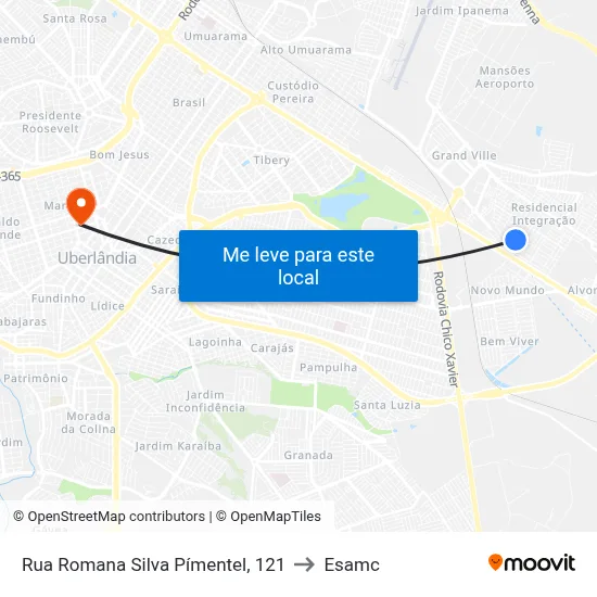 Rua Romana Silva Pímentel, 121 to Esamc map