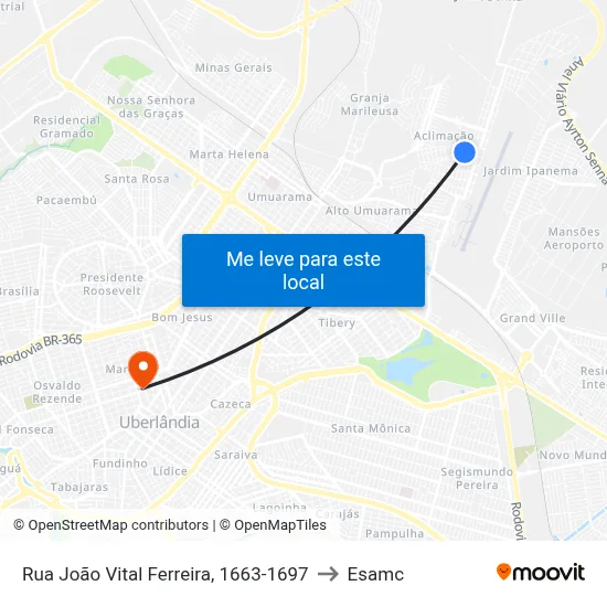 Rua João Vital Ferreira, 1663-1697 to Esamc map