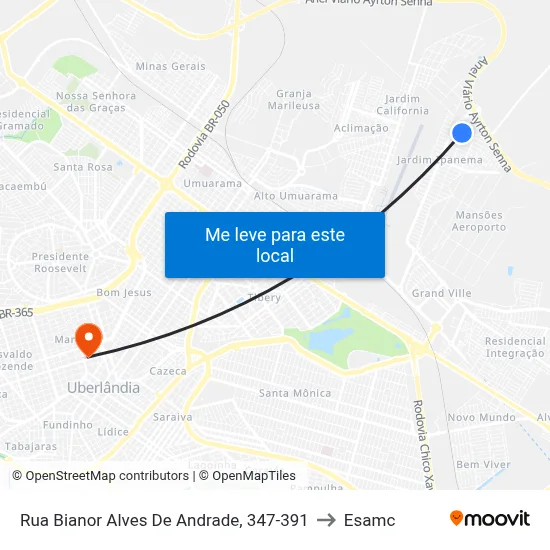 Rua Bianor Alves De Andrade, 347-391 to Esamc map