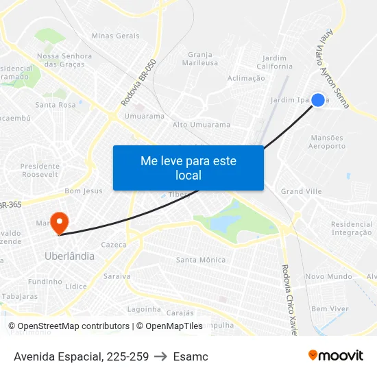 Avenida Espacial, 225-259 to Esamc map