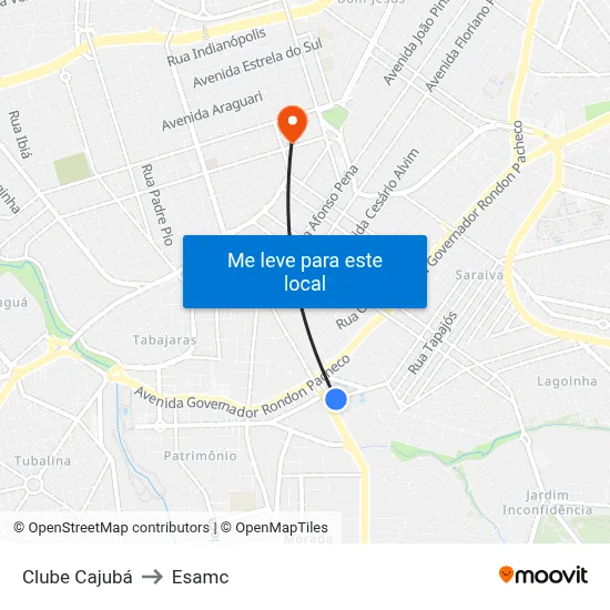 Clube Cajubá to Esamc map