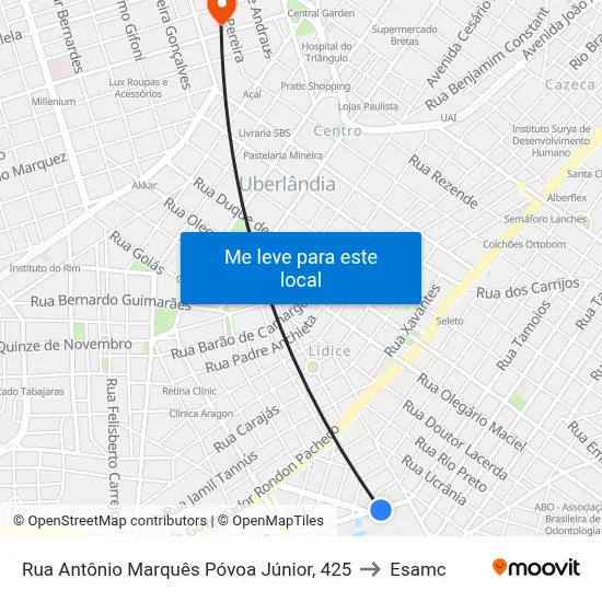 Rua Antônio Marquês Póvoa Júnior, 425 to Esamc map