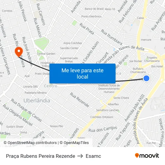 Praça Rubens Pereira Rezende to Esamc map