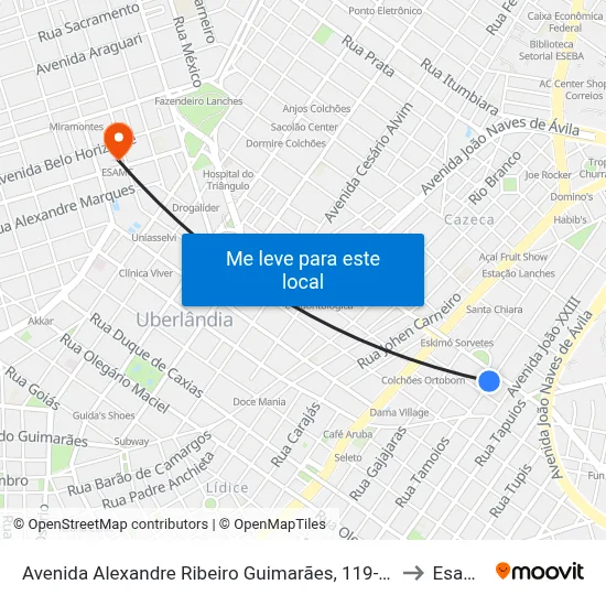 Avenida Alexandre Ribeiro Guimarães, 119-209 to Esamc map