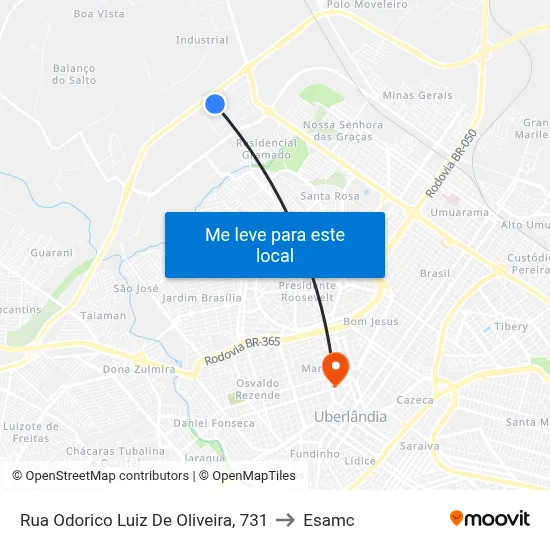 Rua Odorico Luiz De Oliveira, 731 to Esamc map