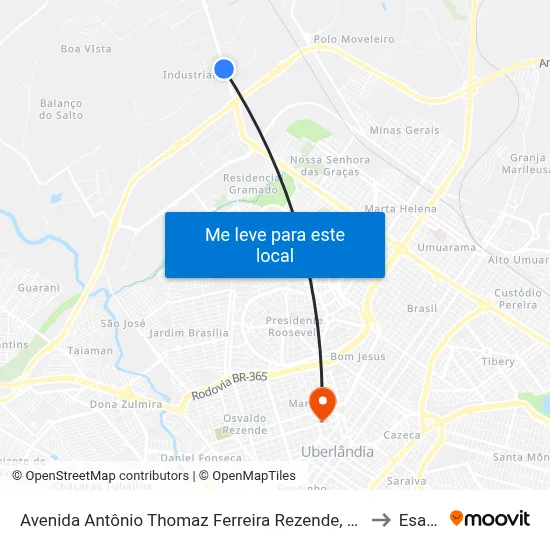 Avenida Antônio Thomaz Ferreira Rezende, 3993-4157 to Esamc map