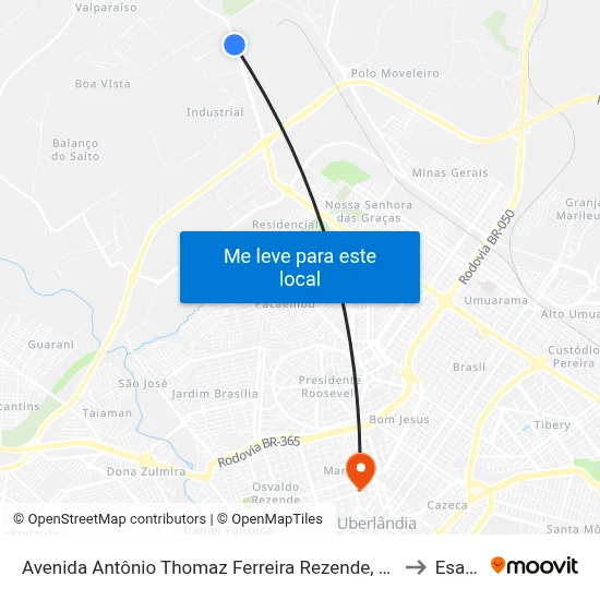 Avenida Antônio Thomaz Ferreira Rezende, 4715-5043 to Esamc map