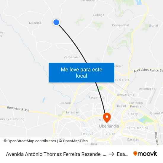 Avenida Antônio Thomaz Ferreira Rezende, 8659 to Esamc map