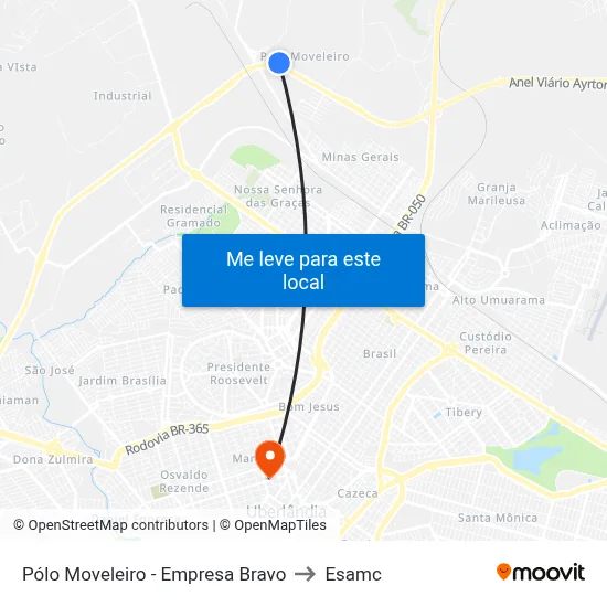 Pólo Moveleiro - Empresa Bravo to Esamc map
