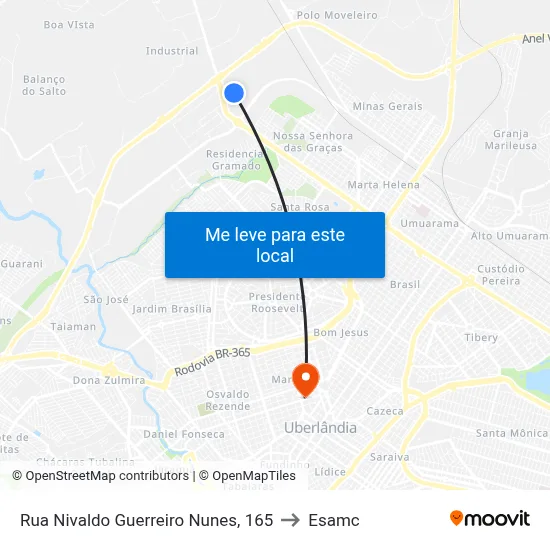 Rua Nivaldo Guerreiro Nunes, 165 to Esamc map
