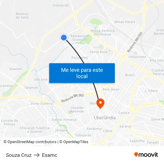 Souza Cruz to Esamc map