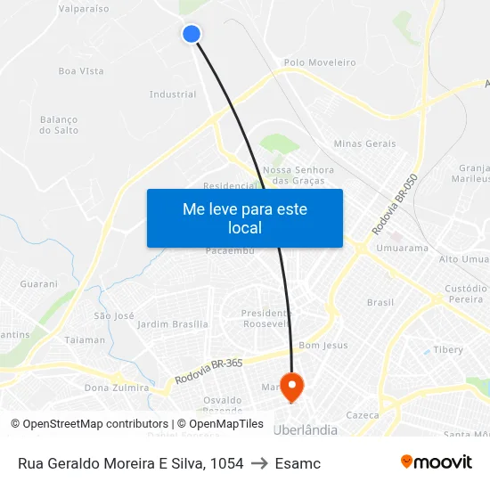 Rua Geraldo Moreira E Silva, 1054 to Esamc map