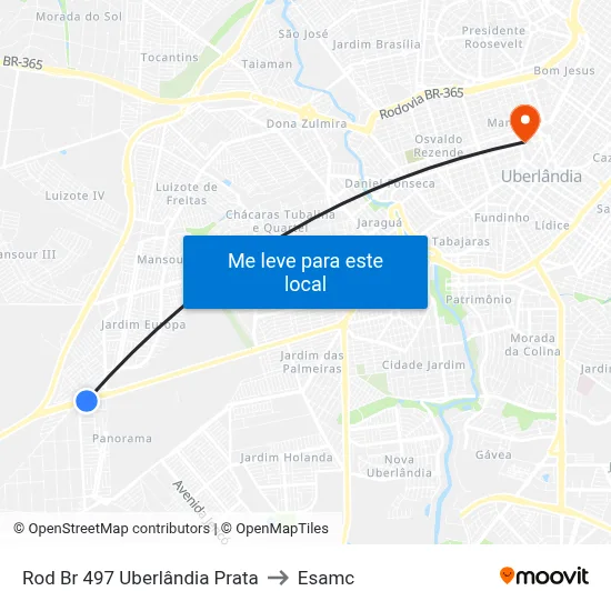 Rod Br 497 Uberlândia Prata to Esamc map