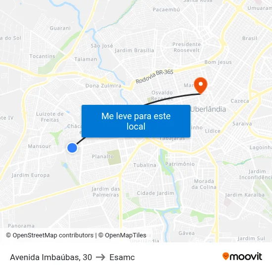 Avenida Imbaúbas, 30 to Esamc map