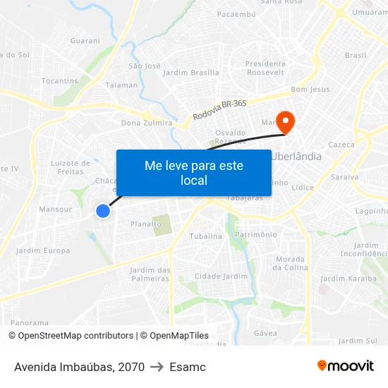 Avenida Imbaúbas, 2070 to Esamc map
