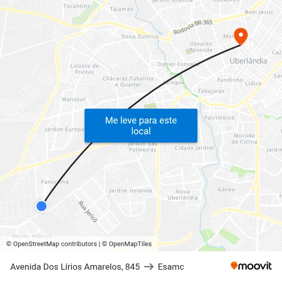 Avenida Dos Lírios Amarelos, 845 to Esamc map