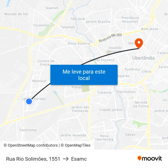 Rua Rio Solimões, 1551 to Esamc map