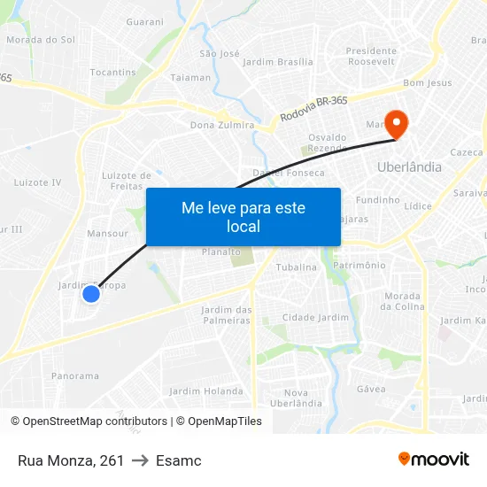 Rua Monza, 261 to Esamc map