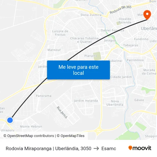 Rodovia Miraporanga | Uberlândia, 3050 to Esamc map