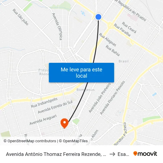 Avenida Antônio Thomaz Ferreira Rezende, 189-279 to Esamc map
