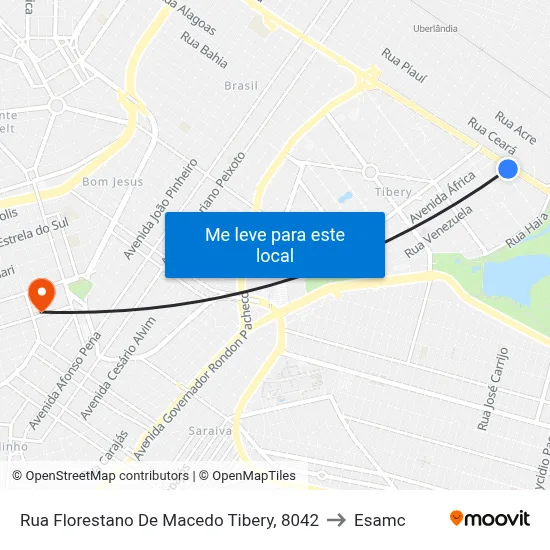 Rua Florestano De Macedo Tibery, 8042 to Esamc map