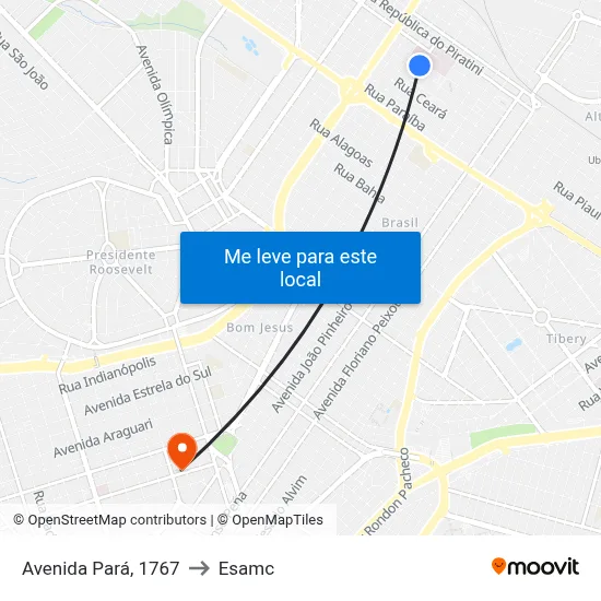 Avenida Pará, 1767 to Esamc map