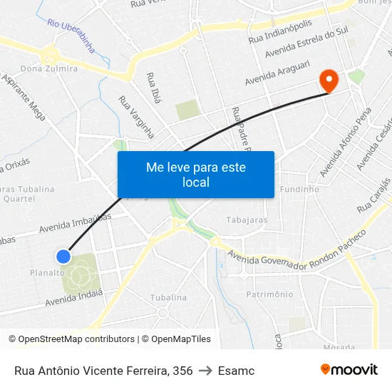 Rua Antônio Vicente Ferreira, 356 to Esamc map