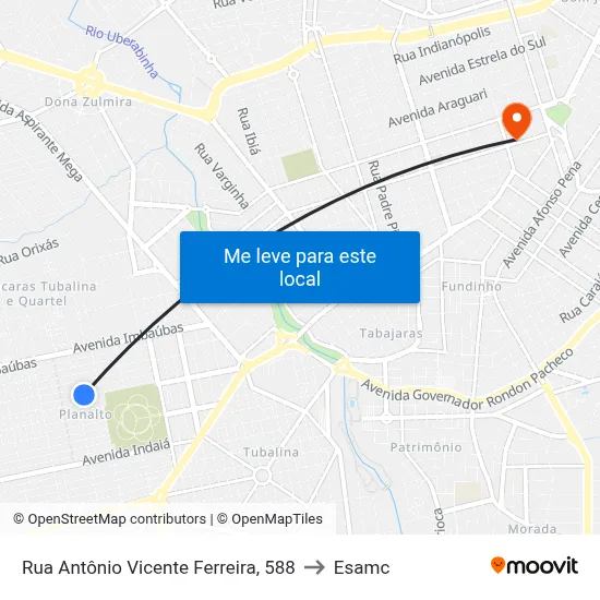 Rua Antônio Vicente Ferreira, 588 to Esamc map