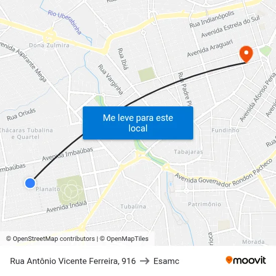 Rua Antônio Vicente Ferreira, 916 to Esamc map