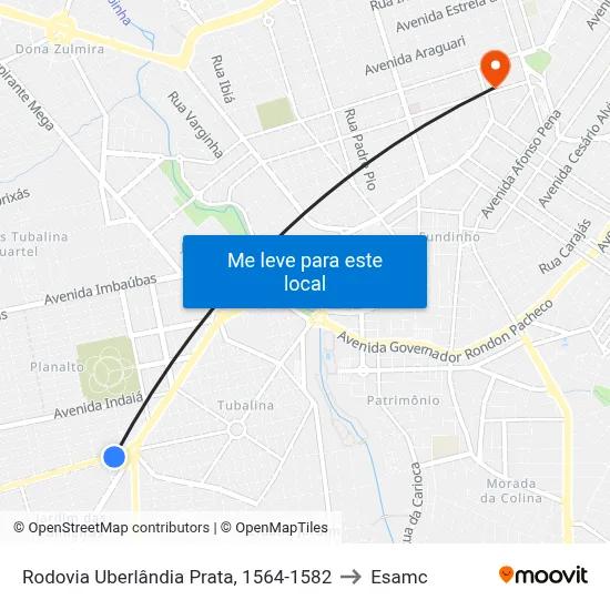 Rodovia Uberlândia Prata, 1564-1582 to Esamc map