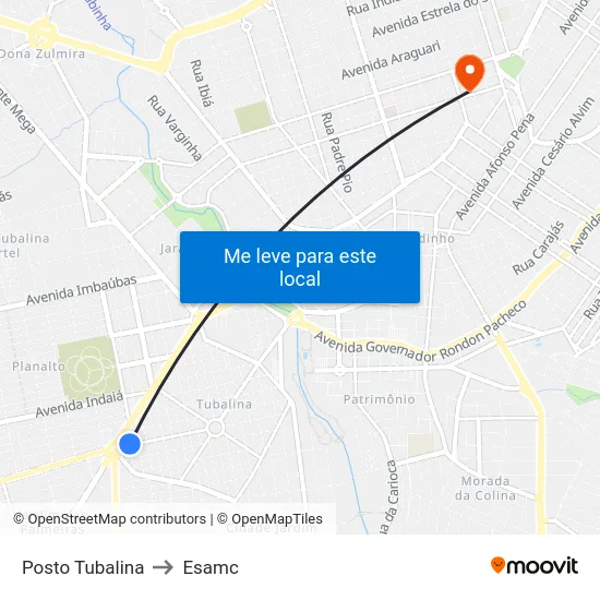 Posto Tubalina to Esamc map