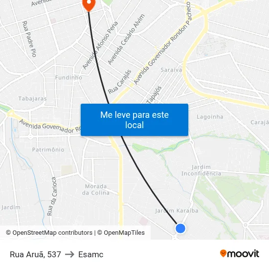 Rua Aruã, 537 to Esamc map